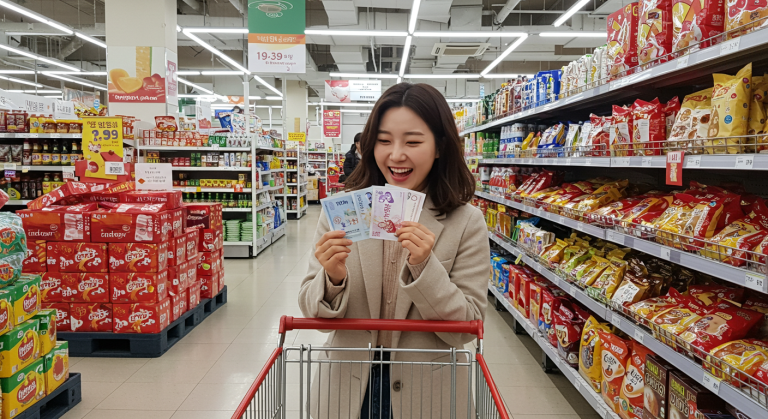 마트에서 경기도 추석지원금 받고 행복해하는 20대 한국여성4